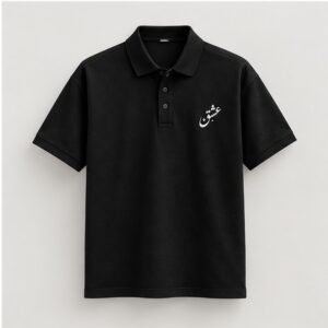 Black Urdu typography polo shirt by BOMEIN Urdu Streetwear